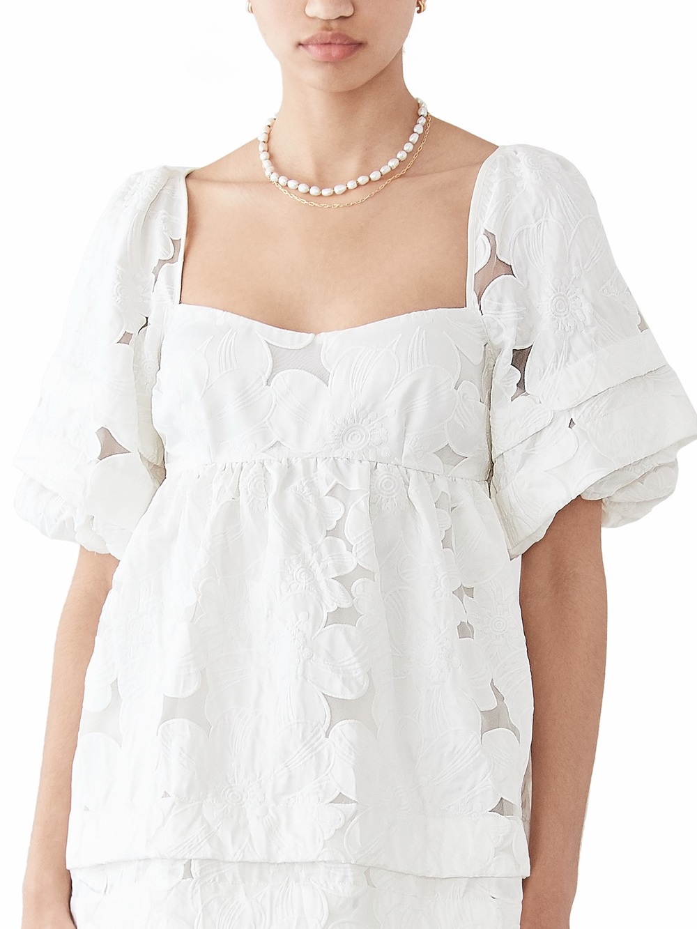 For Love & Lemons Evelyn Baby Doll Dress | White Eyelet Puff-Sleeve Dress